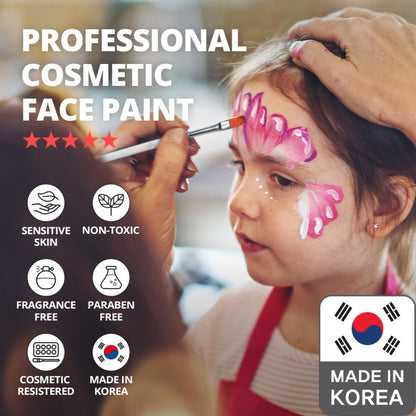 Grida Kids Friendly Face Paint - Professional Party Face Painting Kit for Kids with 12 Vibrant Colors with Double White - Easy to Remove, Vegan, Cruelty-Free Set with Palette & Art Brushes