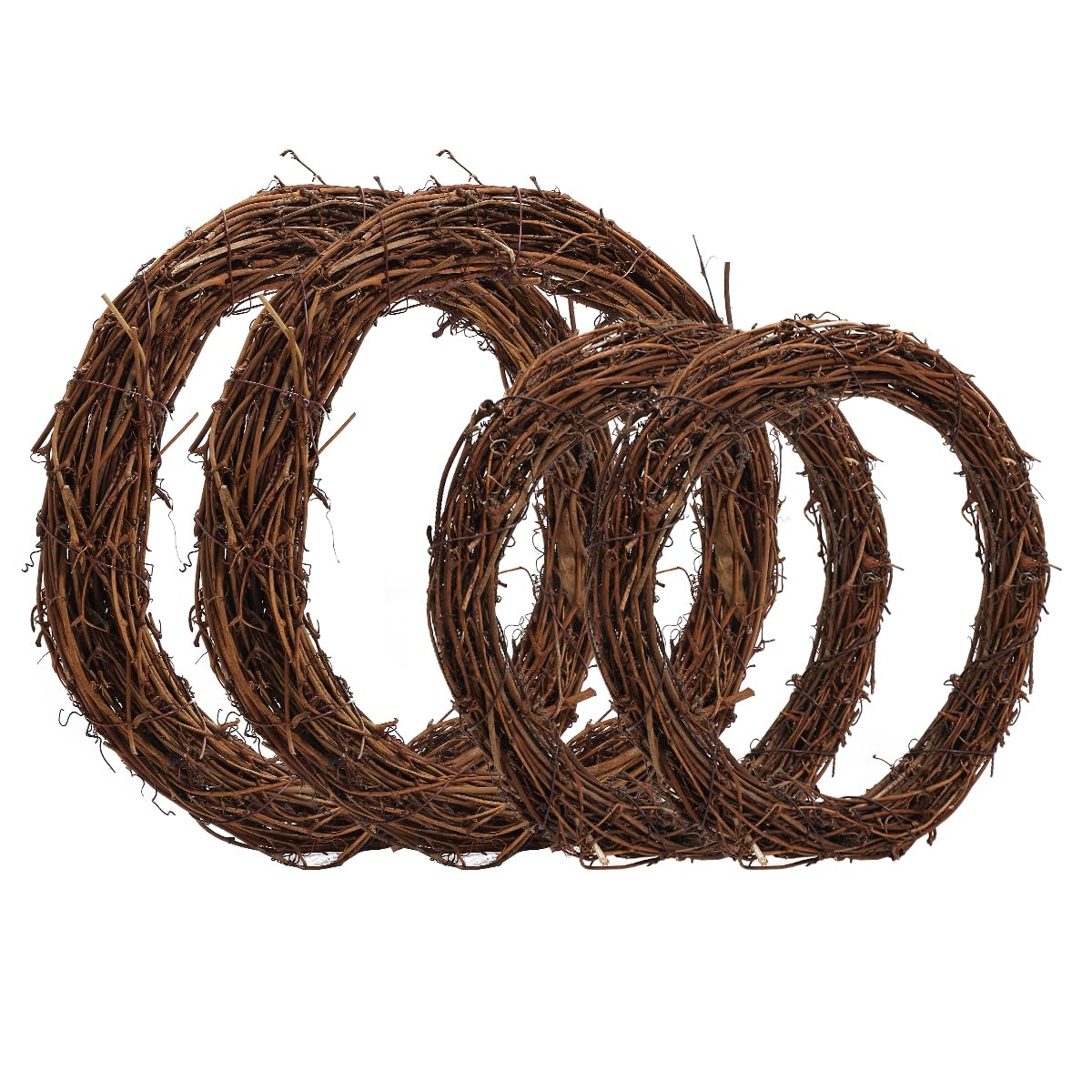Worown 4 Pcs (8 & 12 Inch) Natural Grapevine Wreaths, Vine Branch Wreath, Rattan Wreath for DIY Christmas Craft, Front Door Wall Hanging, Wedding and Party Decors