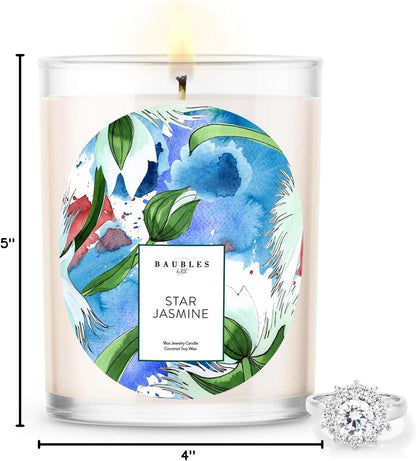 Baubles Star Jasmine Scented Premium Candle with Surprise Ring Inside | 18 oz Large Candle | Made in USA | Paraffin Free