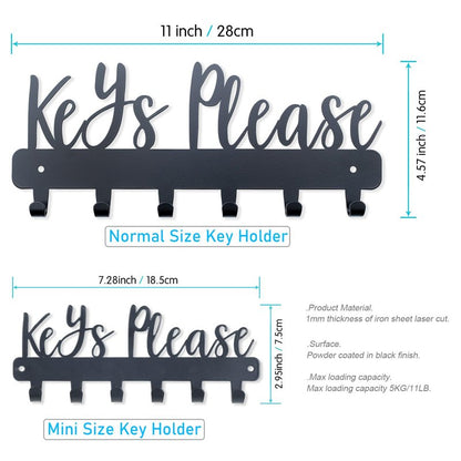 BITALYE Keys Please Holder on Wall,Key Holder Wall Mounted,Black Metal Decorative Key Rack Hooks for Garage, Mudroom, Hallway,Entryway,Front Door,Office (Normal Size:11x4.57inches)