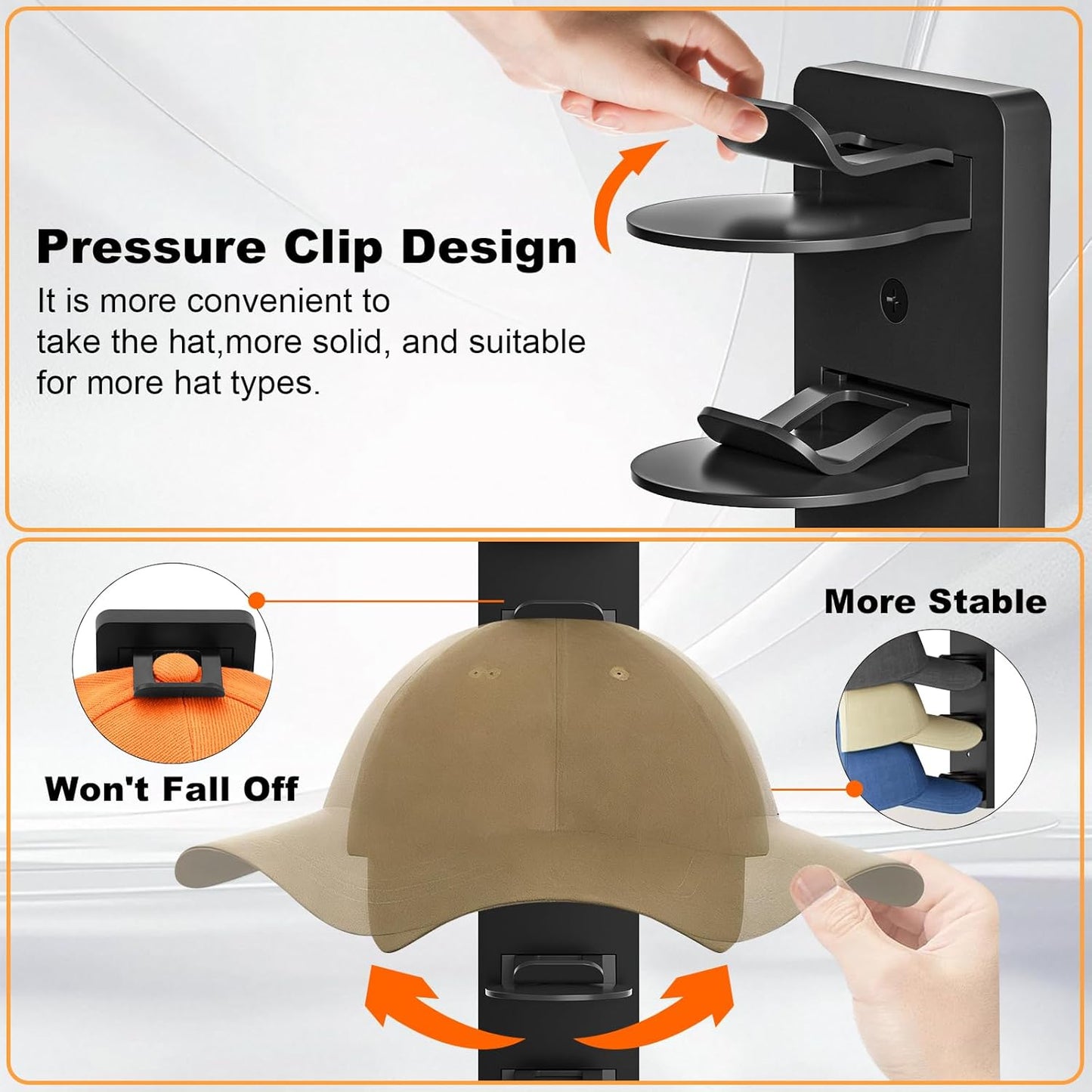 Skiennix Hat Organizer - 2 Pack Baseball Cap Rack with Strong Adhesive & Screw-In Holders | Ideal for Closet & Bedroom