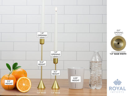 Royal Imports Gold Taper Candle Holder, Modern Metal Tapered Candlestick Holders, Centerpiece Decoration for Home or Wedding, 2 Pc Set, 6" & 10"