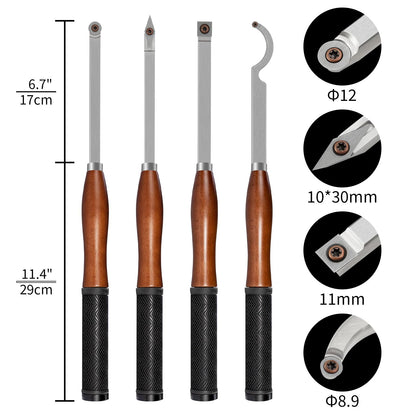 SIIIXS Full Size Carbide Wood Lathe Turning Tool Kit with Wooden Box, 4pcs 18" Professional Carbide Lathe Tools including Swan Neck Hollower, Rougher, Finisher, Beech Handle with Rubber