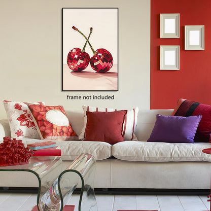 xbsifyiooa 24x36in Trendy Disco Ball Print Poster, Funky Disco Cherries Art Canvas, Pink Cherries Picture, Fruit Wall