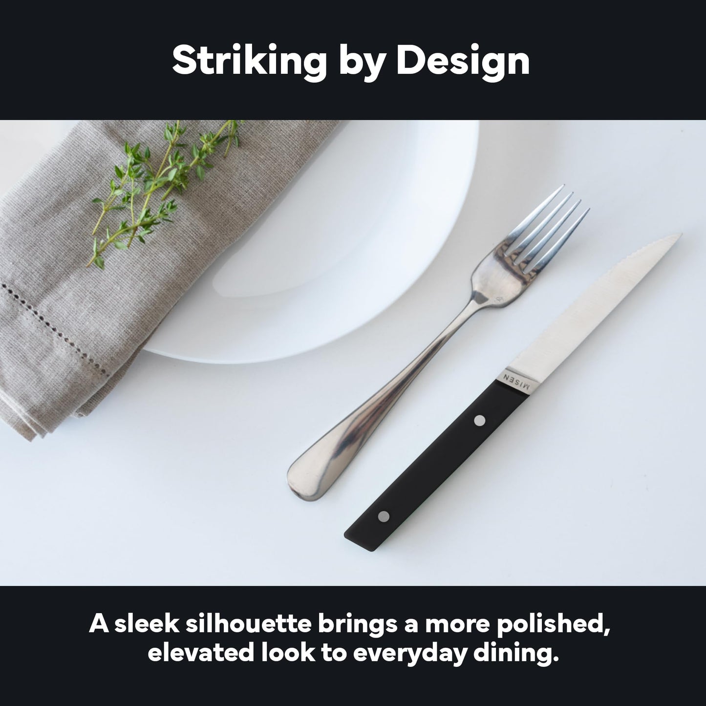 Misen Steak Knives Set of 4 - Precision Serrated Blades for Effortless Dining - Stainless Steel - Superior Cuts with Four Steak Knives Handles - Black