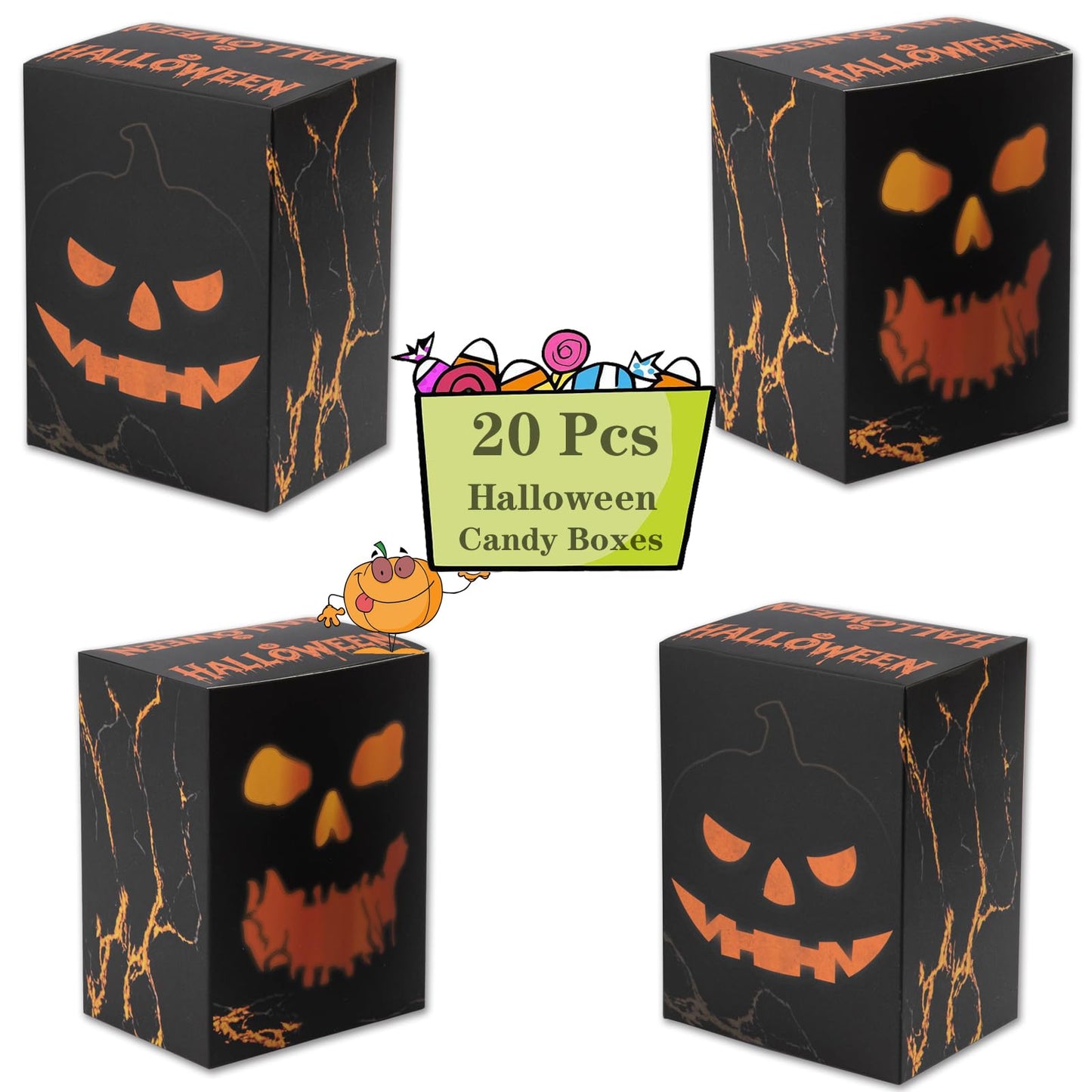 APLUSWER 20 Pcs Halloween Treat Boxes Bakery Boxes of Skeletons and Pumpkins, Halloween Containers Large Cookie Candy Boxes For Party Favors, Trick or Treat Boxes for Holiday Birthday Decor Gifts