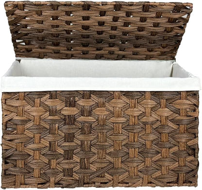 Storage Basket with Lid, 17.2 Gallon Wicker Storage Trunk with Handles, Handwoven Basket for Living Room