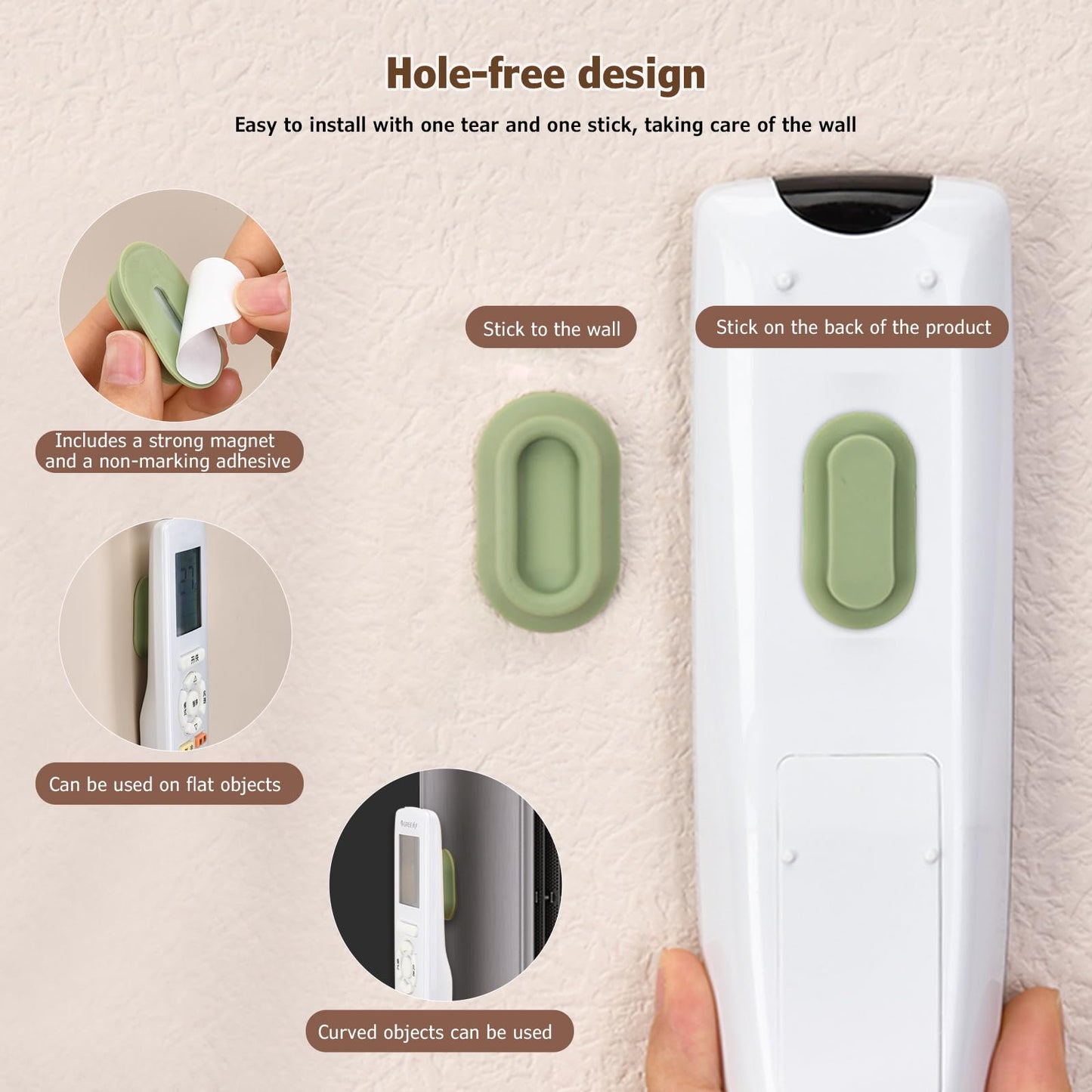 XYOFUN Magnetic Remote Control Holder Wall Mount - 4 Pcs No Drill Self-Adhesive Organizer for Air Conditioner & TV Remotes, Storage Caddy for Televisions Backside - White