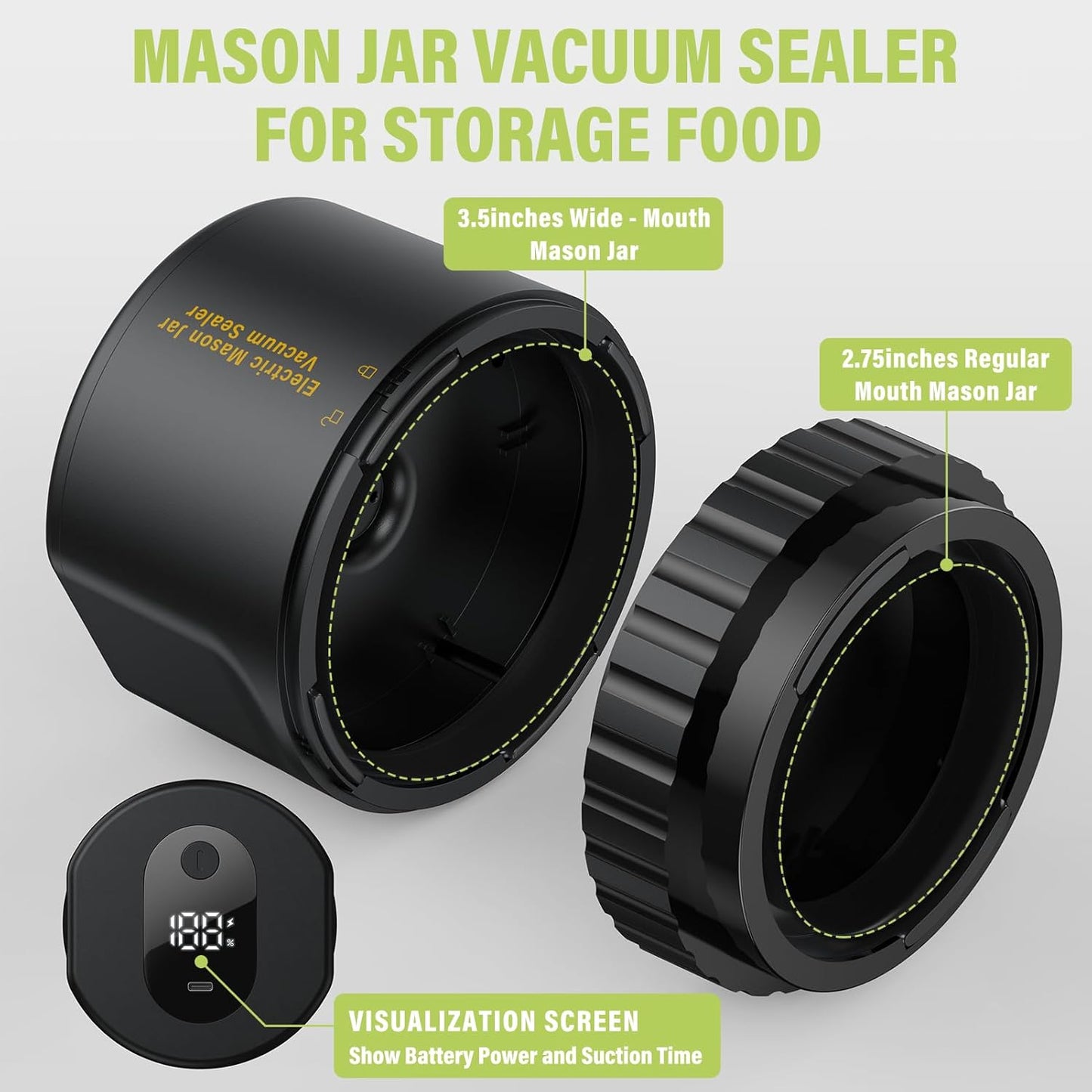 Jelife Electric Vacuum Sealer for Mason Jar - Vacuum Sealing Machine Kit for Canning Jars with 10 Lids, Black
