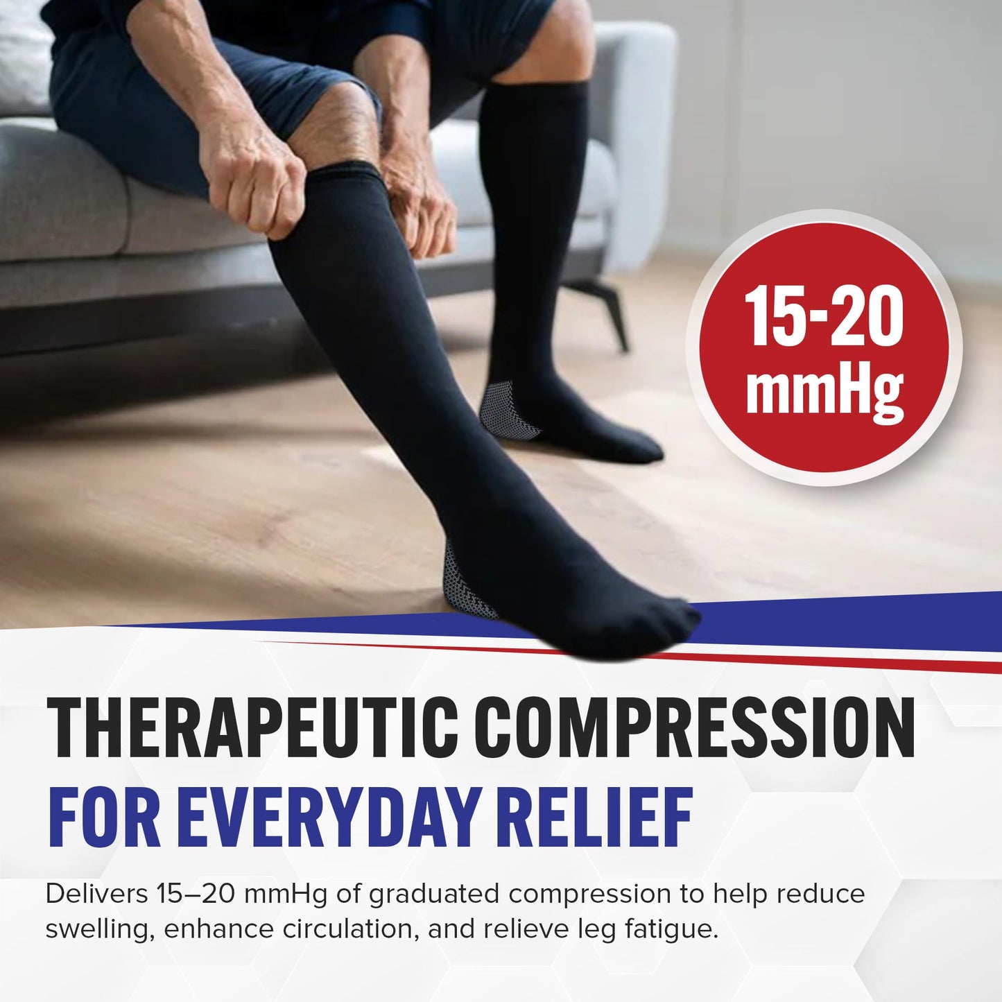 American Hospital Supply – Knee High Compression Socks – 15–20 mmHg, Black, Medium – Lightweight Medical Stockings for Daily Wear – Pack of 3 Pairs