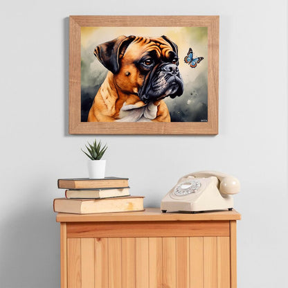 BRTITA Boxer Dog and Butterfly 5D Diamond Art Painting by Number Kits for Adults DIY Paint with Round Full Drill Diamond Gems Painting Art Craft for Home Wall Decor 12x16 inch / 30x40cm