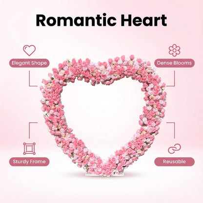 Giant Heart Shaped Flower Arch Backdrop - 6.6ft Tall Artificial Rose Flower Stand for Wedding, Engagement, Birthday Party Decor (Pink/Red/White, Full Bloom)