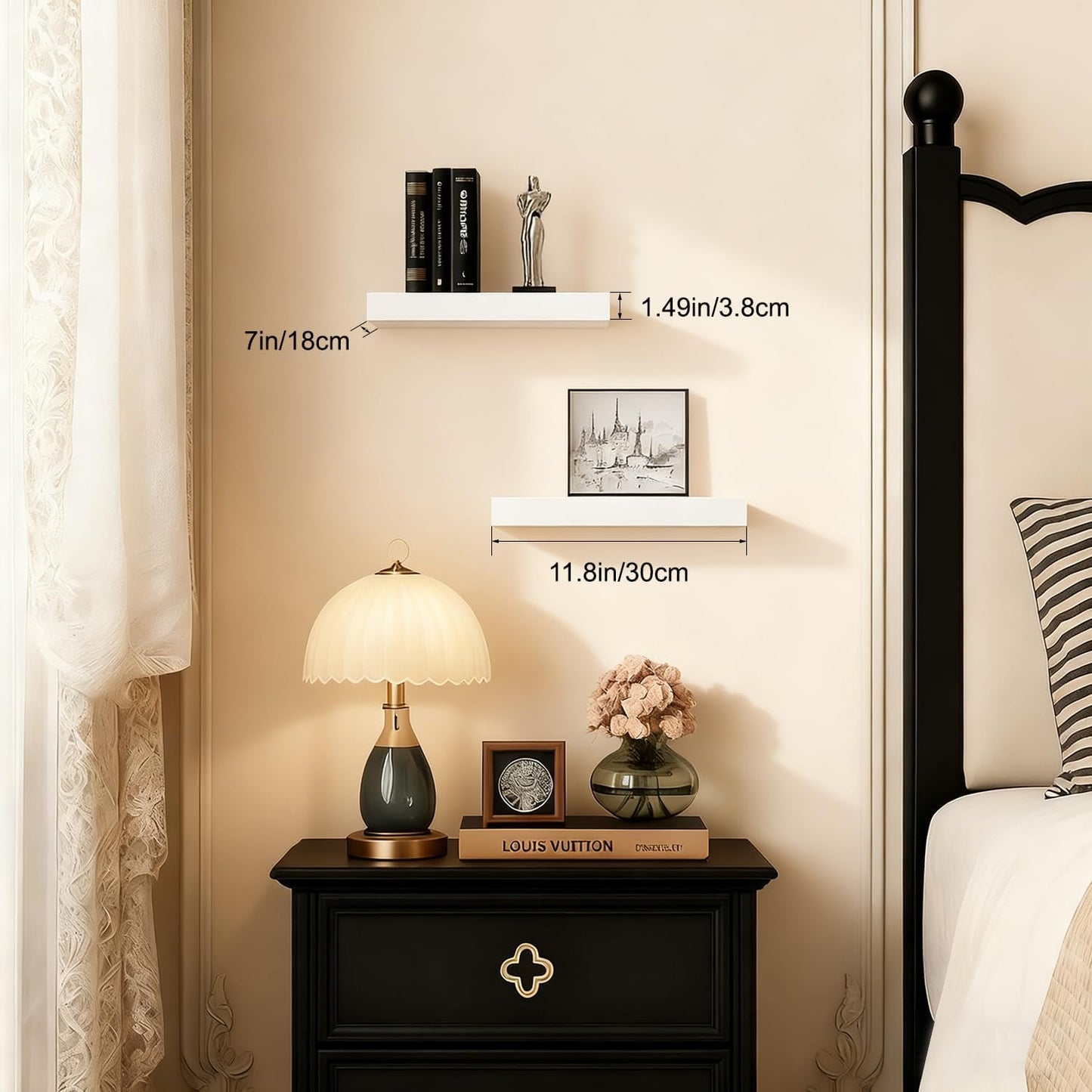 12x7x1.5 Set 2 Floating Shelves for Wall White Shelves Bathroom, Bedroom and Living Room, Wall Shelves & Book Shelf