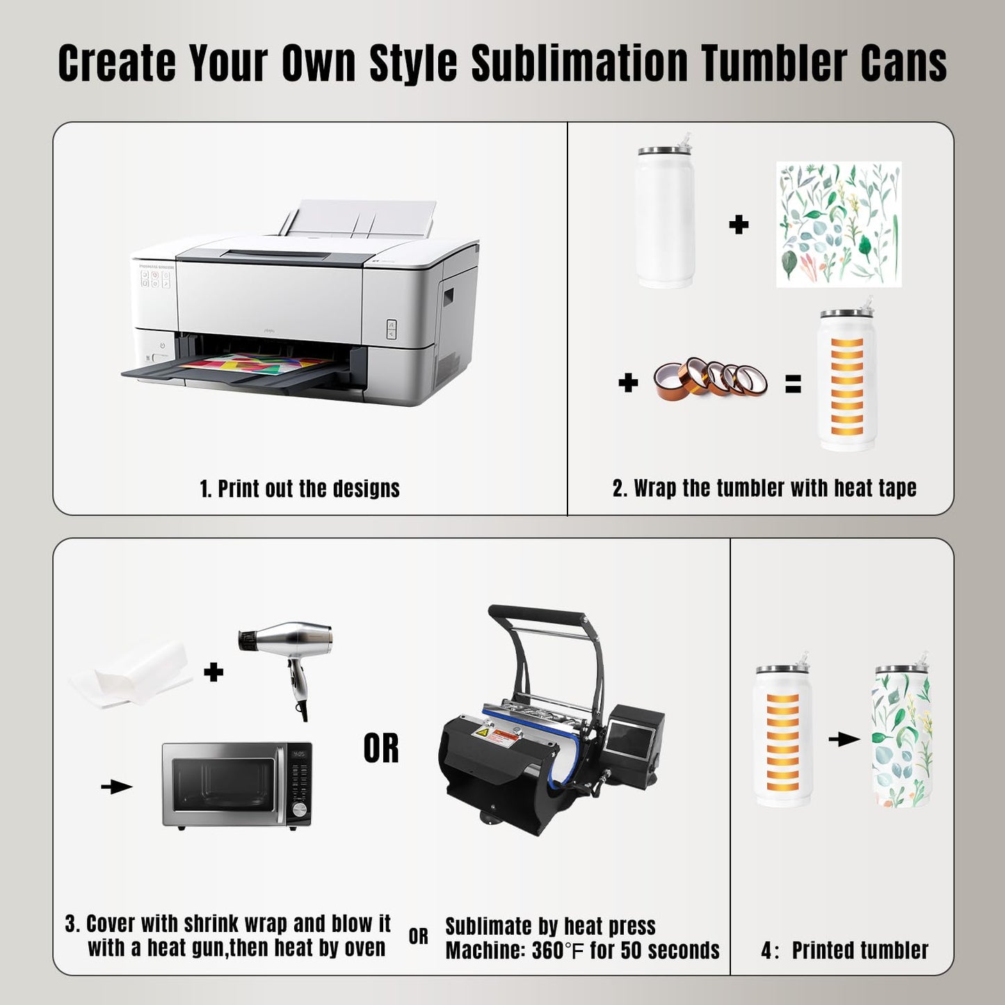 AGH 4Pack Sublimation Tumblers Blanks Cans, 12 oz Stainless Steel Sublimation Cola Tumbler Cups with Lid & Straw, Double Walled Vacuum Insulation Car Cup (White)