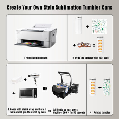 AGH 4Pack Sublimation Tumblers Blanks Cans, 12 oz Stainless Steel Sublimation Cola Tumbler Cups with Lid & Straw, Double Walled Vacuum Insulation Car Cup (White)