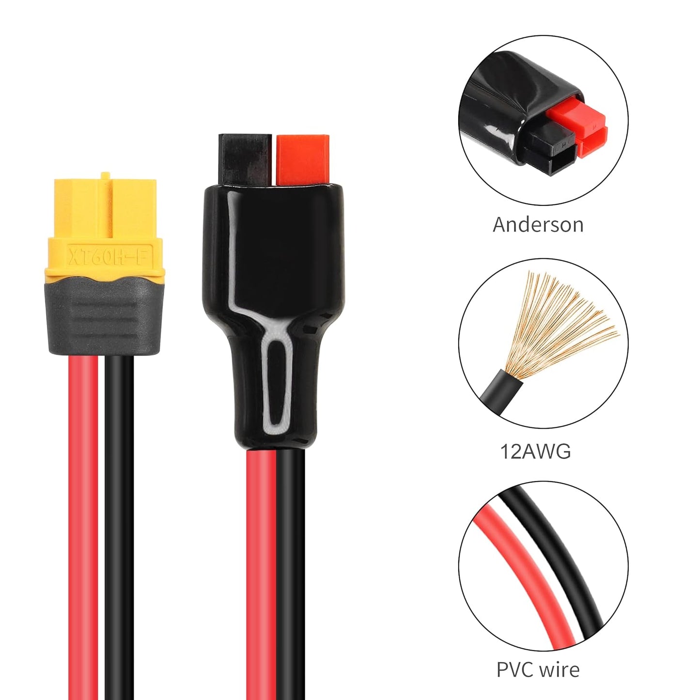 YACSEJAO 12AWG XT60 to Solar Panel Connector 1M XT60 Female to 45A Connector Extension Cable for Outdoor Power Bank