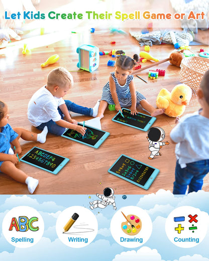FLUESTON LCD Writing Tablet for Kids, 10 Inch Doodle Board, Colorful Drawing Pad for Toddler, Educational Travel Toy Gifts for 3-8 Year Old Girls Boys, Erase Lock Writing Board