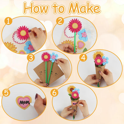 Nlicrst 24 Pcs Flower Bouquet Craft Kit- Make Your Own Flower Bouquets Paper Crafts for Mom, Home Fun DIY, Appreciation Handmade Gift for Mother's Day, Teacher, Birthday,Thankful (6 Styles)
