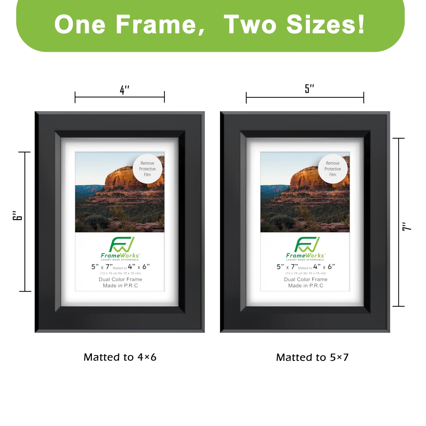 FrameWorks 2-Pack 1 3/8" Thick Black Wooden Shadow Box Picture Frames 5” x 7” with Removable White Mat to 4" x 6" Photo