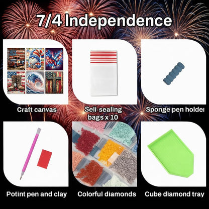Clendo 6 Pack Independence Day Diamond Art Kits for Adults - 4 of July Patriotic Diamond Painting for Adults, Full Drill 5D Diamond Dots Gem Painting Kit for Wall Home Decor Arts Craft 12x16 inch