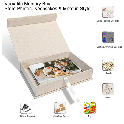 8x10" Archival Photo Storage Box with Lid – Stackable Memory Keepsake Organizer for Photos, Certificates, Jewelry & Scrapbooking Supplies, Photo Cases and Postcard Keeper Storage Container Box Beige