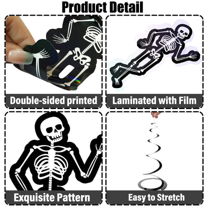 Halloween Skeleton Hanging Swirls Black Horror Theme Party Ceiling Decorations Skull Bone Hanging Cutout Streamers 20 Pack Halloween Birthday Party Supplies for Home Haunted House Decor