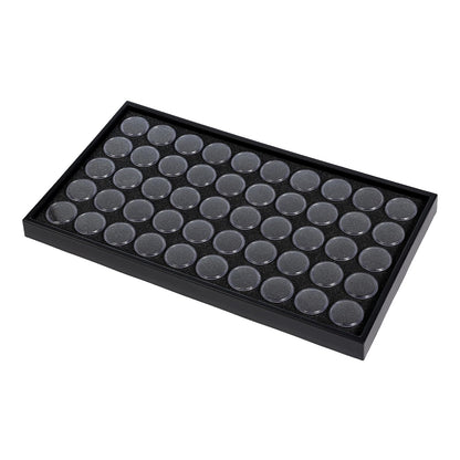 JasperKino 50 Gem Display Case Diamond Gemstone Storage Box, Small Round Plastic Containers Box Jewelry Organizer Container with Foam, Black Foam Gem Jars Showcase with 50 Gemstones Storage Jar