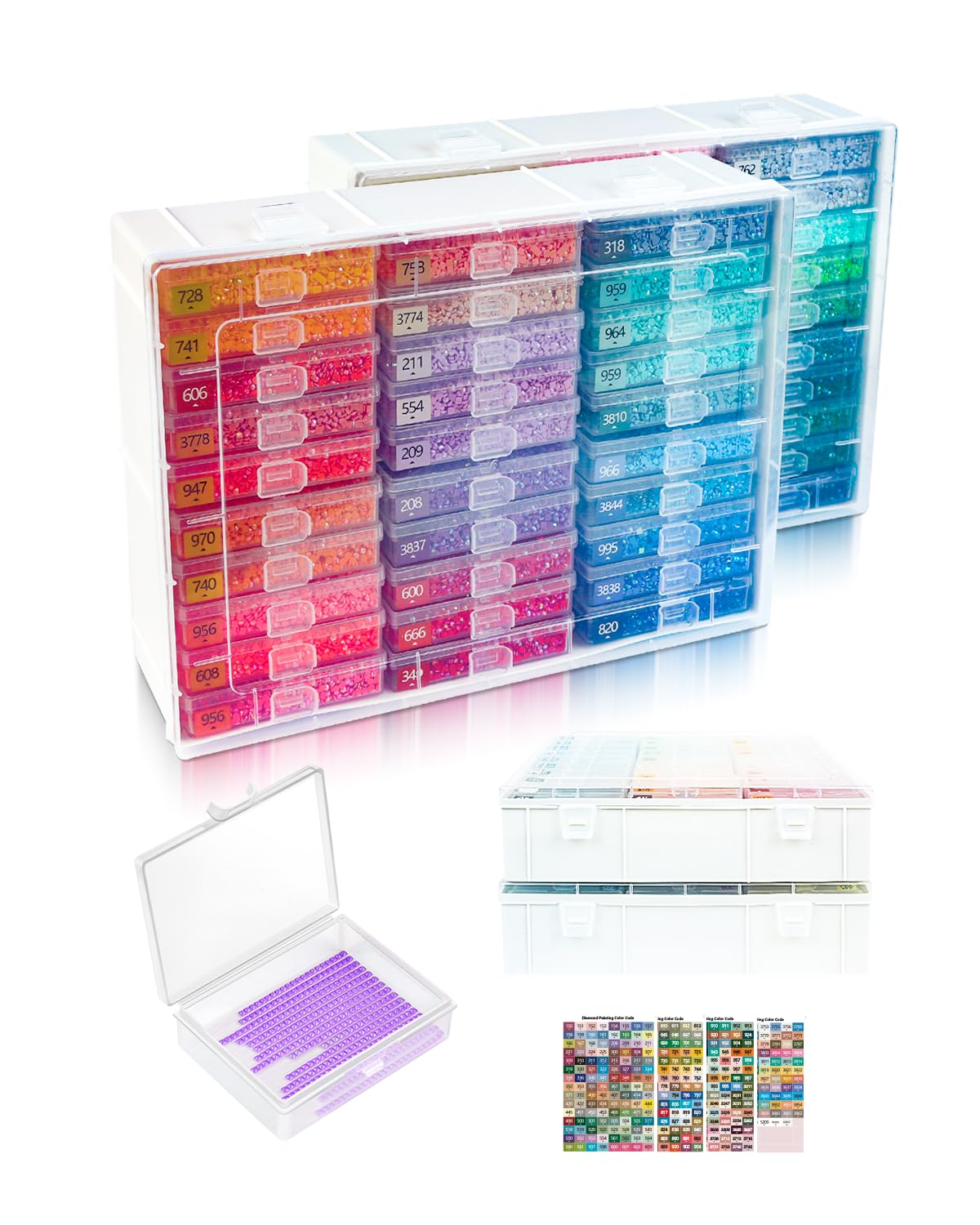 Diamond Painting Trays with Lids and Diamond Art Storage, 60PCS Diamond Art Accessories with Storage Containers, 2-in-1 Drill Storage and Line-Up Tool, 2 Packs 5D Diamond Painting Tools for Beads