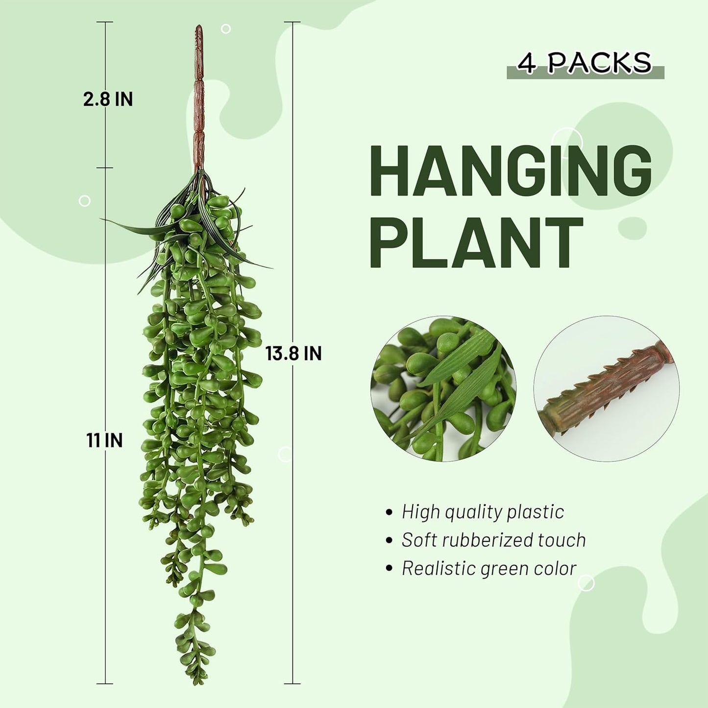 Meiliy 4pcs Faux Succulent Plants Hanging String of Pearls Plant for Home, Kitchen, Office, Wedding, Garden, Craft Art