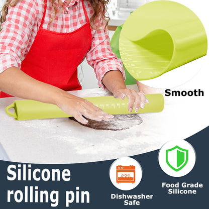 Rolling Pin Silicone Baking Pastry Mat Set,Pizza Dough Roller Baking Mat for Rolling Dough Non Slip Extra Large with Measure,Kitchen Counter Mat for Pie,Crust,Cookies,Bread,Pastries,Pasta, 15.7" x 24"