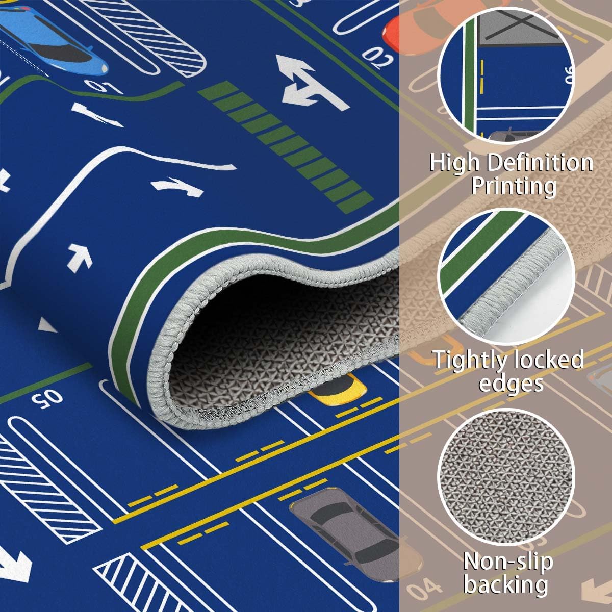 39x59in) Kids Rug,Children's Room Rug, Fun Car Park Kids Play Mat, Rail City Living Carpet, Washable Non-Slip