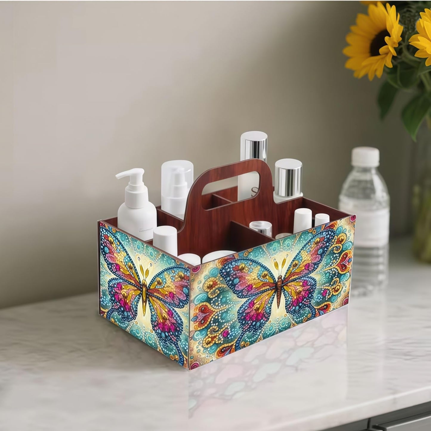 LSQFS DIY Diamond Painting Storage Box, Wooden Multi-Grid Organizer with Handle, Portable Desktop Caddy for Art Kits, Craft Tools, Makeup Brushes, Stationery Home Office