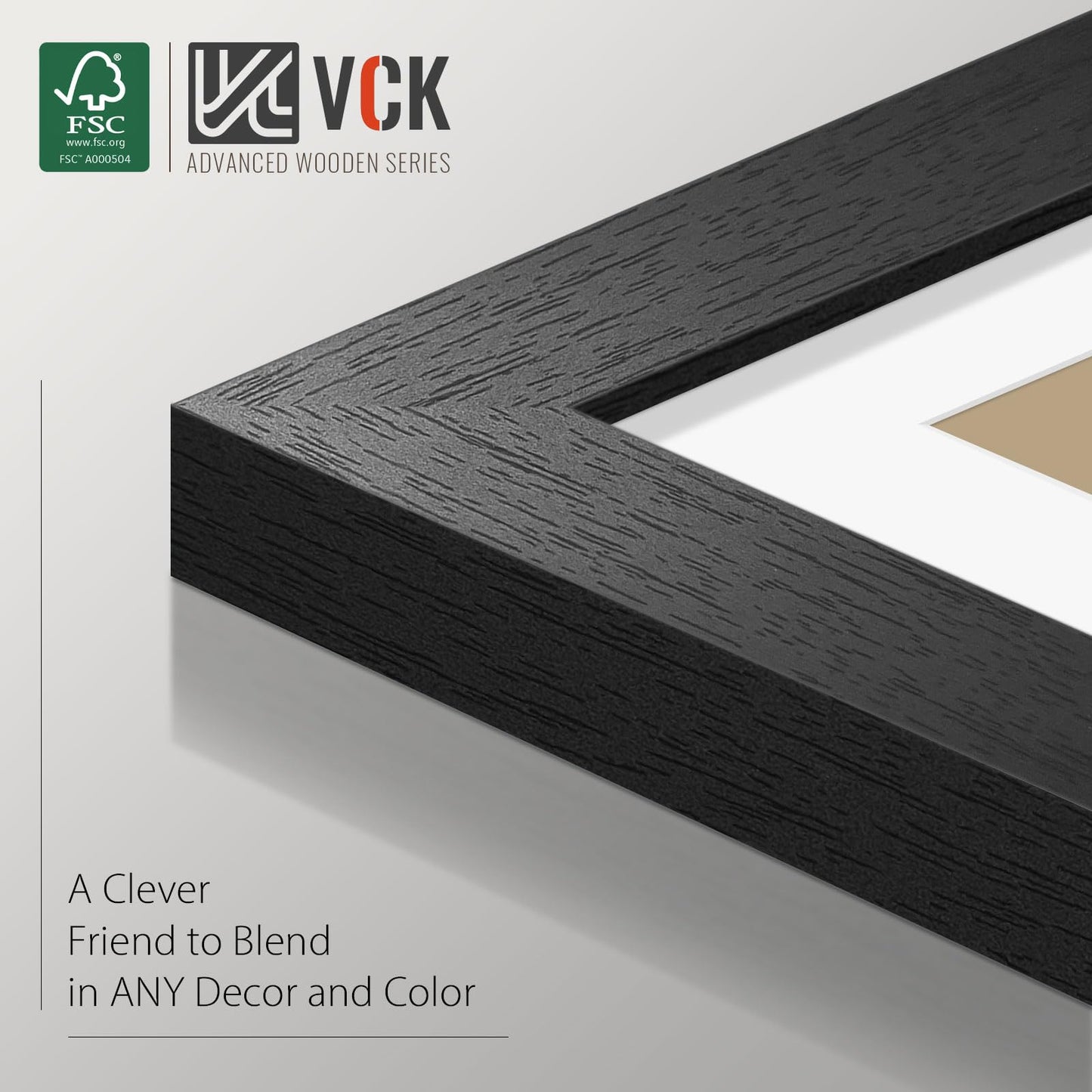 VCK 11x14 Picture Frame Set of 2 - Black, Textured Exclusive Wooden Frames with HD Glass, Display Photo 8x10 with Mat or 11x14 Without Mat