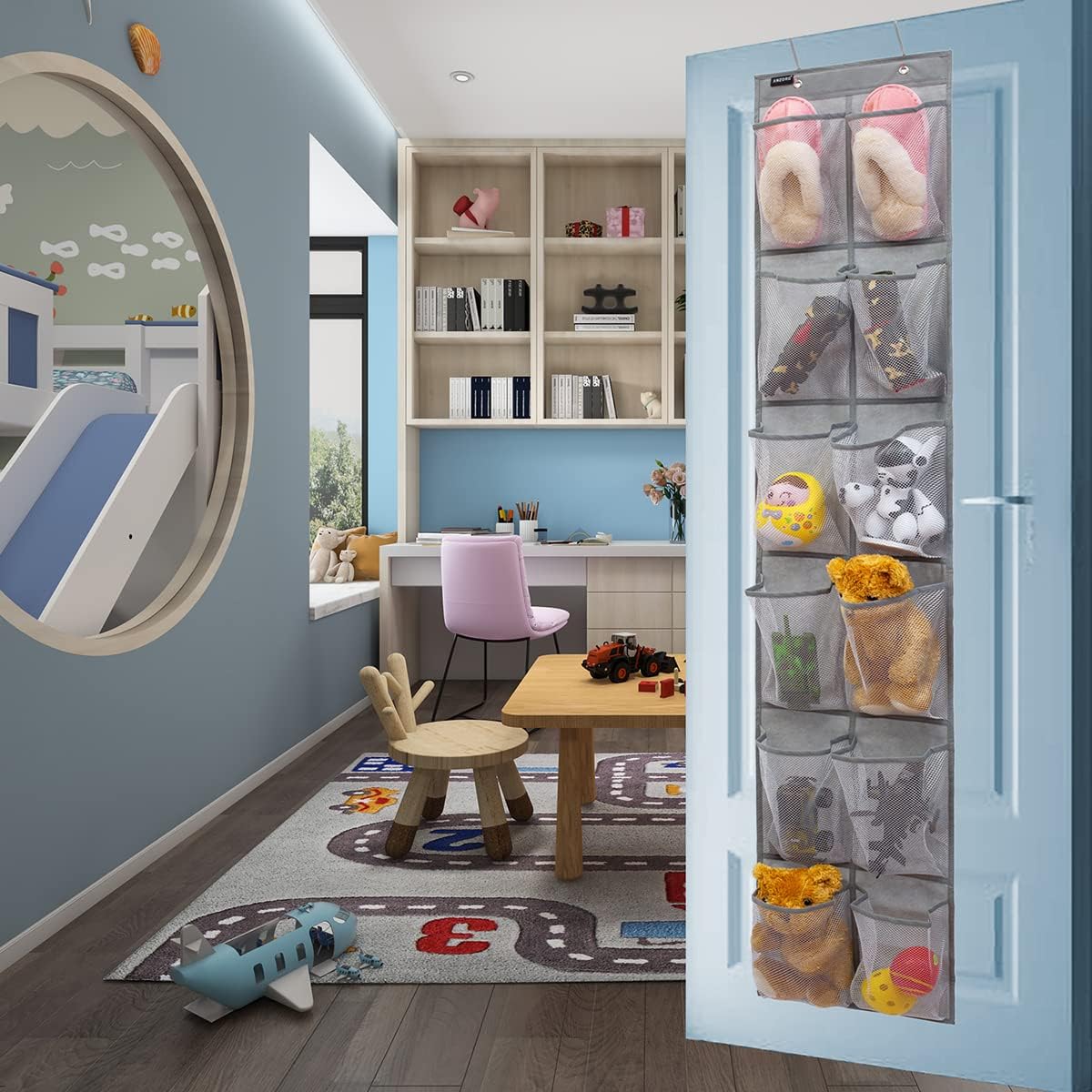 Behind Door Hanging Kids Shoes Organizer, Closet Shoe Rack with 12 Mesh Pockets (12 Pockets)