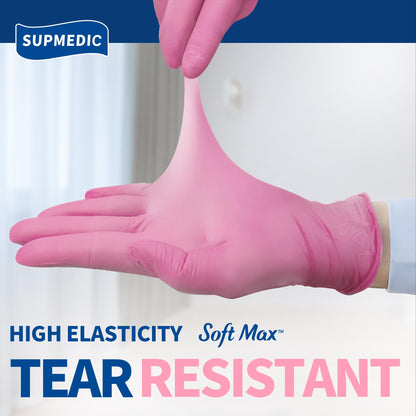 Supmedic Medical Nitrile Exam Gloves, 3.5 mil Powder-Free Food-Safe Disposable Glove for Cleaning & Esthetician, Rose Quartz 100 Pcs (Medium)