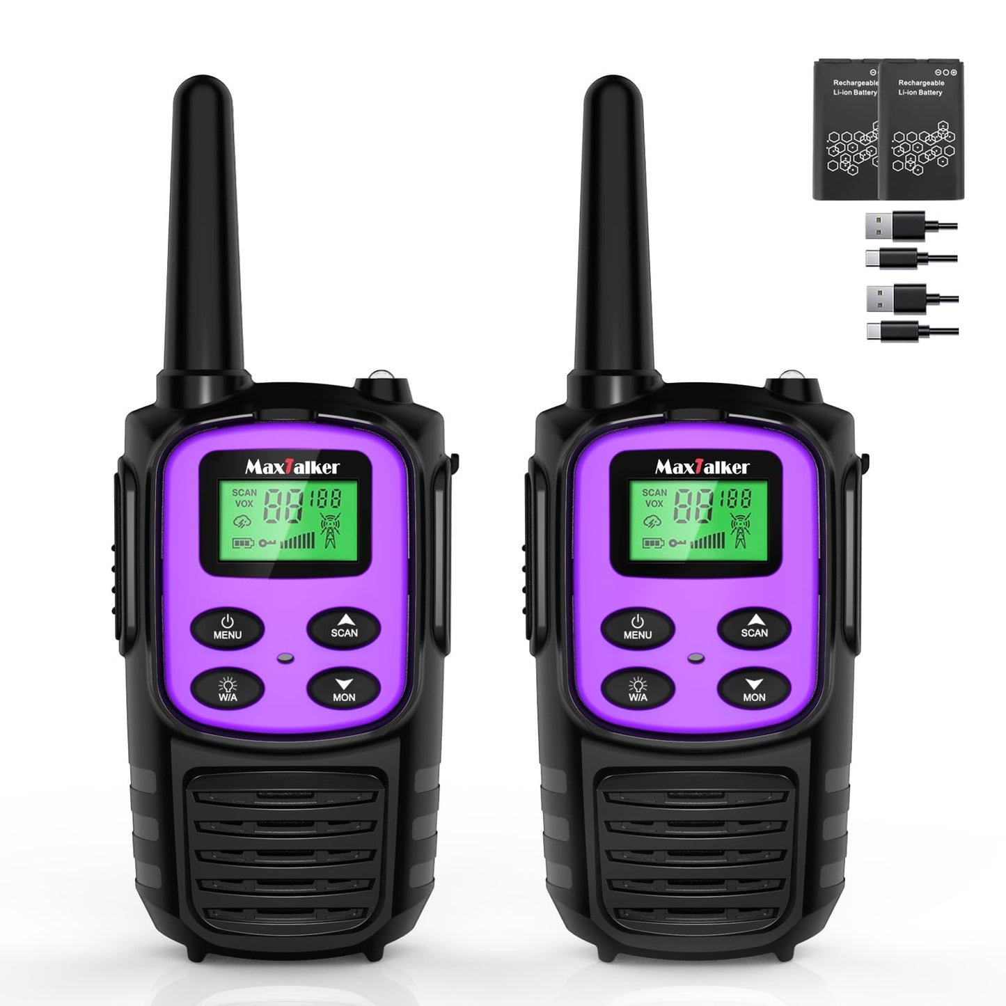 Walkie Talkies Long Range for Adult, MT10 Rechargeable Walkie Talkies FRS Two Way Radio, NOAA, 1200mAh Li-ion Battery USB-C Cable, LED Flashlight, VOX Walkie Talkie for Hiking Camping 2Pack