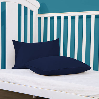 FLXXIE 2 Pack Microfiber Toddler Pillowcases, 14x20 Inches Fits Baby Pillow Sized 12x16, 13x18 or 14x20, Soft and Cozy Small Travel Pillow Covers with Envelope Closure, Navy