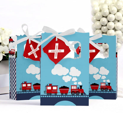 Set 12 Big Dot of Happiness Railroad Party Crossing - Steam Train Birthday or Baby Shower Favor Boxes