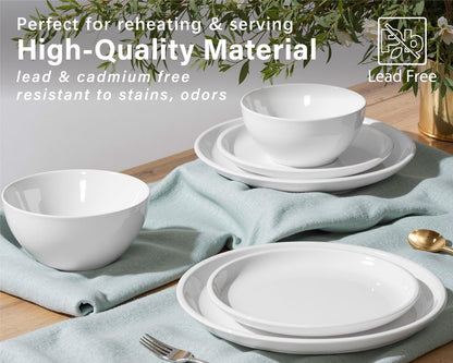 ONEMORE Plates and Bowls Set 12 Pcs,Stoneware Dinnerware Sets for 4 Microwavable,Oven & Dishwasher Safe Porcelain,Scratch Resistant Dishes Set,White