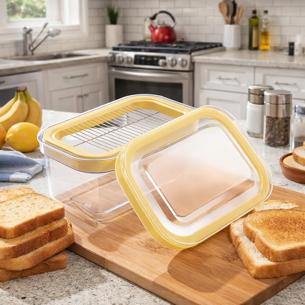 280g UNIVIVO Airtight Butter Slicer Cutter and Keeper - Butter Storage Container Dish with Lid for Fridge, Fresh Butter