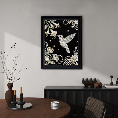 WSLWXSHM Pearl Diamond Painting Kits for Adults Hummingbird, 5D Special Shape Diamond Art Kits for Beginners, Crystal Rhinestones Diamond Painting for Home Wall Decoration Gift 12×16inch, Bird