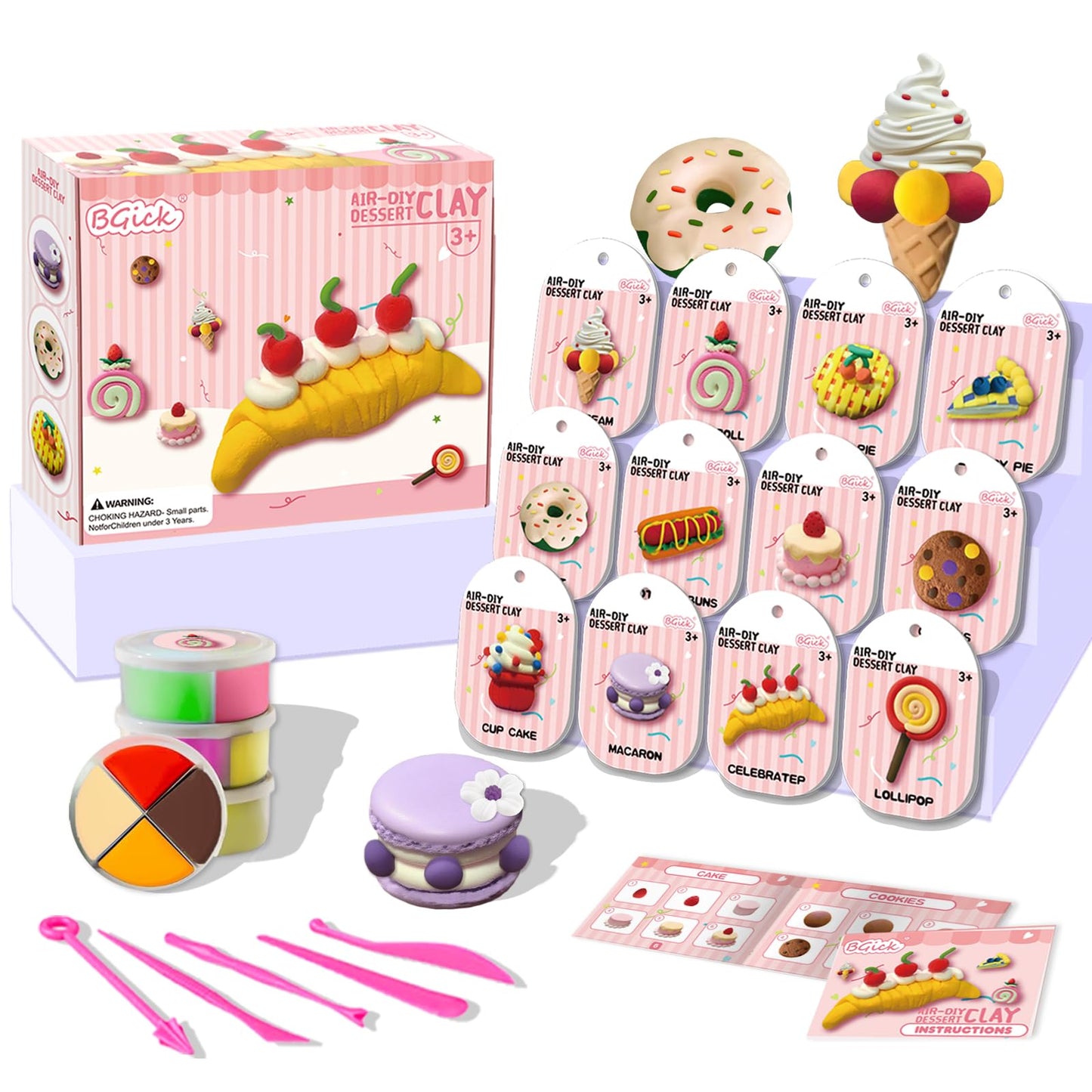 Air Dry Clay for Kids, Cake Themed, DIY Model Magic Clay with Sculpting Tools and Tutorials, 12 Boxes Modeling Magic Soft Clay Art Sculpting Supplies, Arts and Crafts Gift for Kids