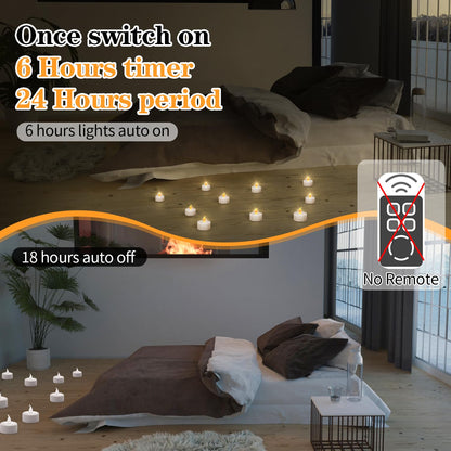 KOABY 50 Pack Tea Lights with Timer, Auto-On 6 Hours and Off 18 Hours in 24 Hours Cycle Automatically, Battery Operated Flameless Flickering Tea Lights with Timer(50 Pack, Warm Yellow)