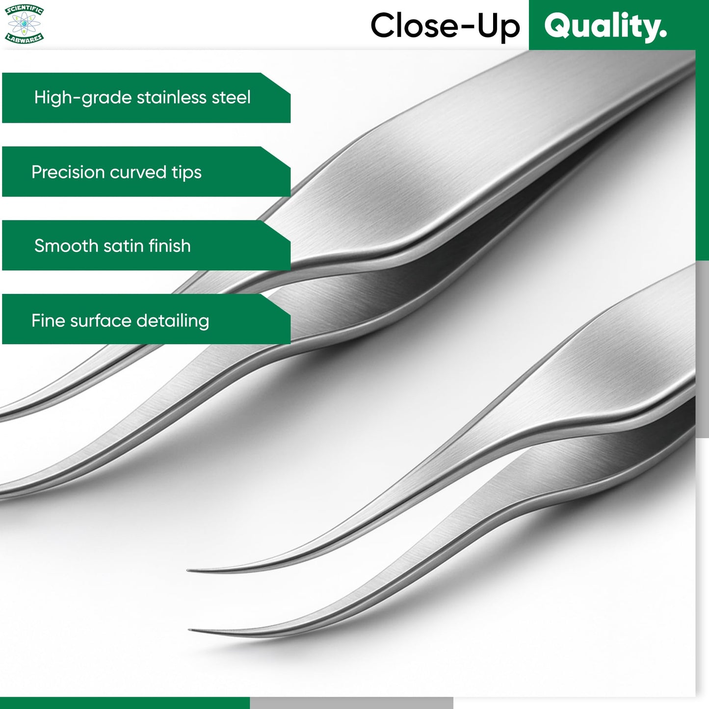 Scientific Labwares High Precision Stainless Steel Lab Forceps with Curved Very Fine Tips