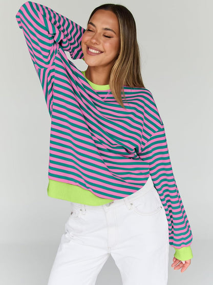 Trendy Queen Oversized Sweatshirt for Women 2025 Fall Crewneck Striped Long Sleeve Shirts Hoodies Cute Top Y2K Outfits