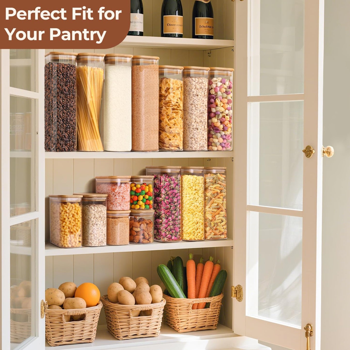 Comsaf Spice Jars with Label，8 oz Small Glass Jars with Lids, 6 Pcs Seasoning Containers, Rectangle Glass Containers with Lids, Empty Seasoning Jars for Pantry Storage, Loose Tea, Herbs, Powders, Salt