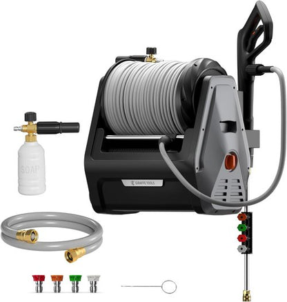Giraffe Tools Grandfalls Electric Pressure Washer - 2900 PSI, 100ft Hose, Automatic Rewind, Dark Silver