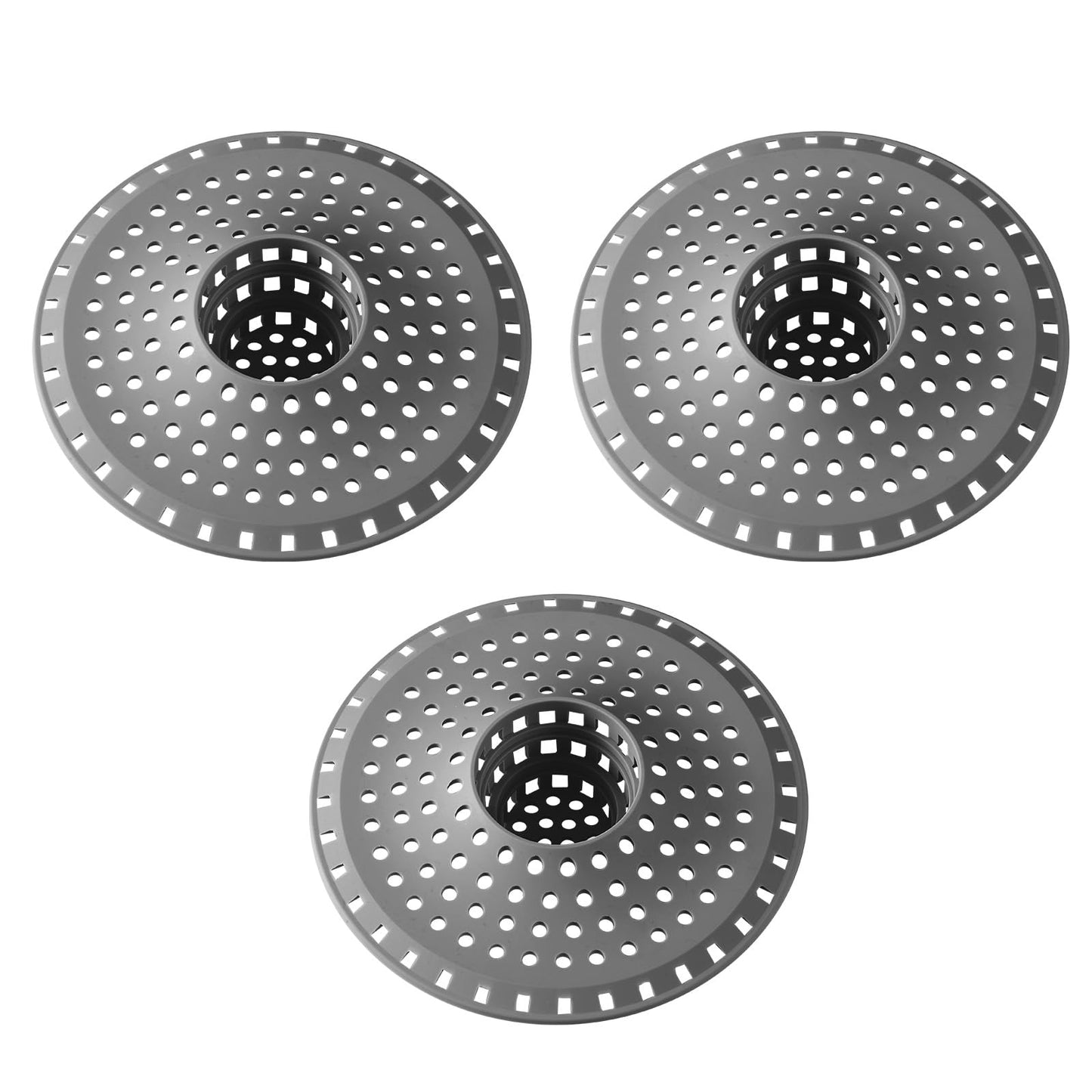 Bathtub Drain Hair Catcher,Tub Shower Drain Hair Trap/Strainer,3PCS Silicone Collapsible Tub Hair Catcher Drain Protector Designed for 1.47" to 1.75'' Regular Drains(Dark Gray)