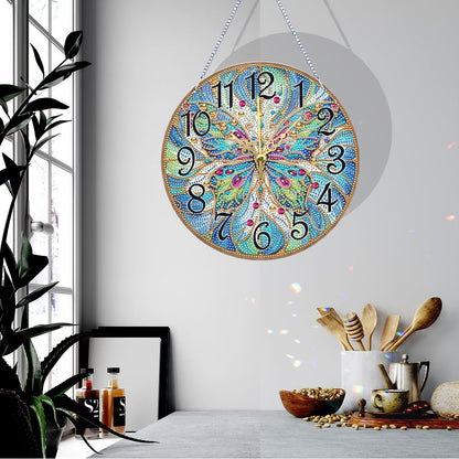 POETRYDRAW DIY 5D Wooden Diamond Painting Clock Kits for Adults Butterfly Art Wall Clock Crystal Rhinestone Diamond Painting by Number Mosaic Art Crafts Home Wall Decor