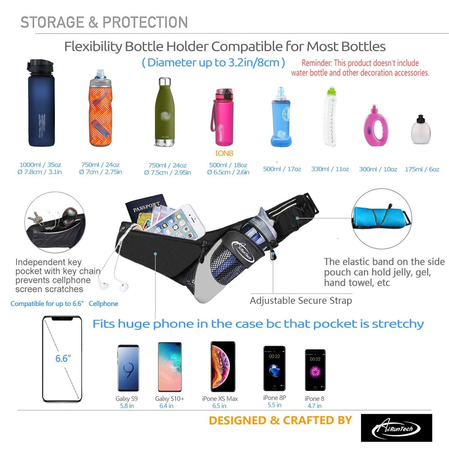 AiRunTech Running Hydration Belt with Water Bottle Holder,Hiking Fanny Pack for Phone and Wallet,Running Bag Runners Essentials Accessories Marathon Triathlon Walking Jogging Gear Gift